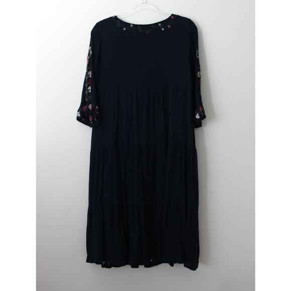 Orange Creek Womens Embroidered Dress Pockets Navy Size M Pre-Owned - Picture 2 of 8